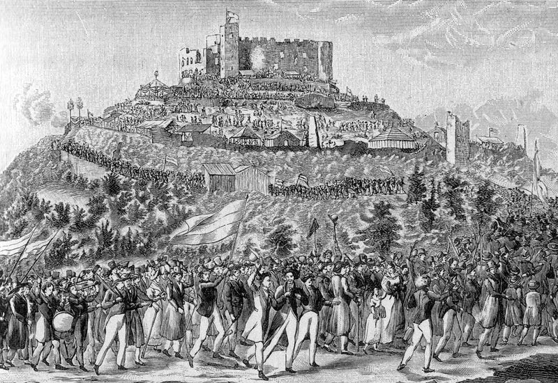 Der Zug zum Hambacher Schloss am 27. Mai 1832 – zeitgenössische Darstellung von Erhard Joseph Brenzinger.