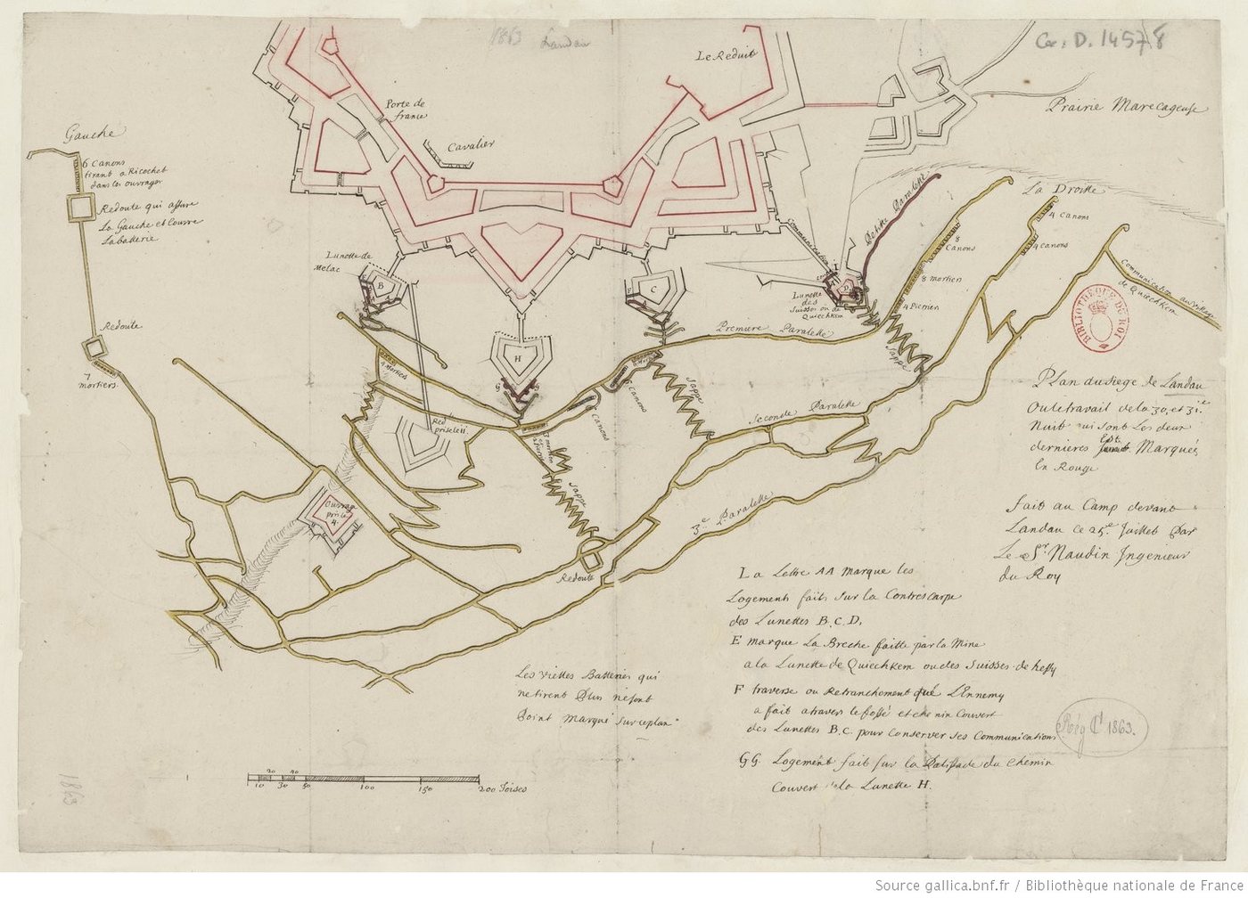 Plan der Belagerung von Landau – gezeichnet von der französischen Ingenieursfamilie Naudin.