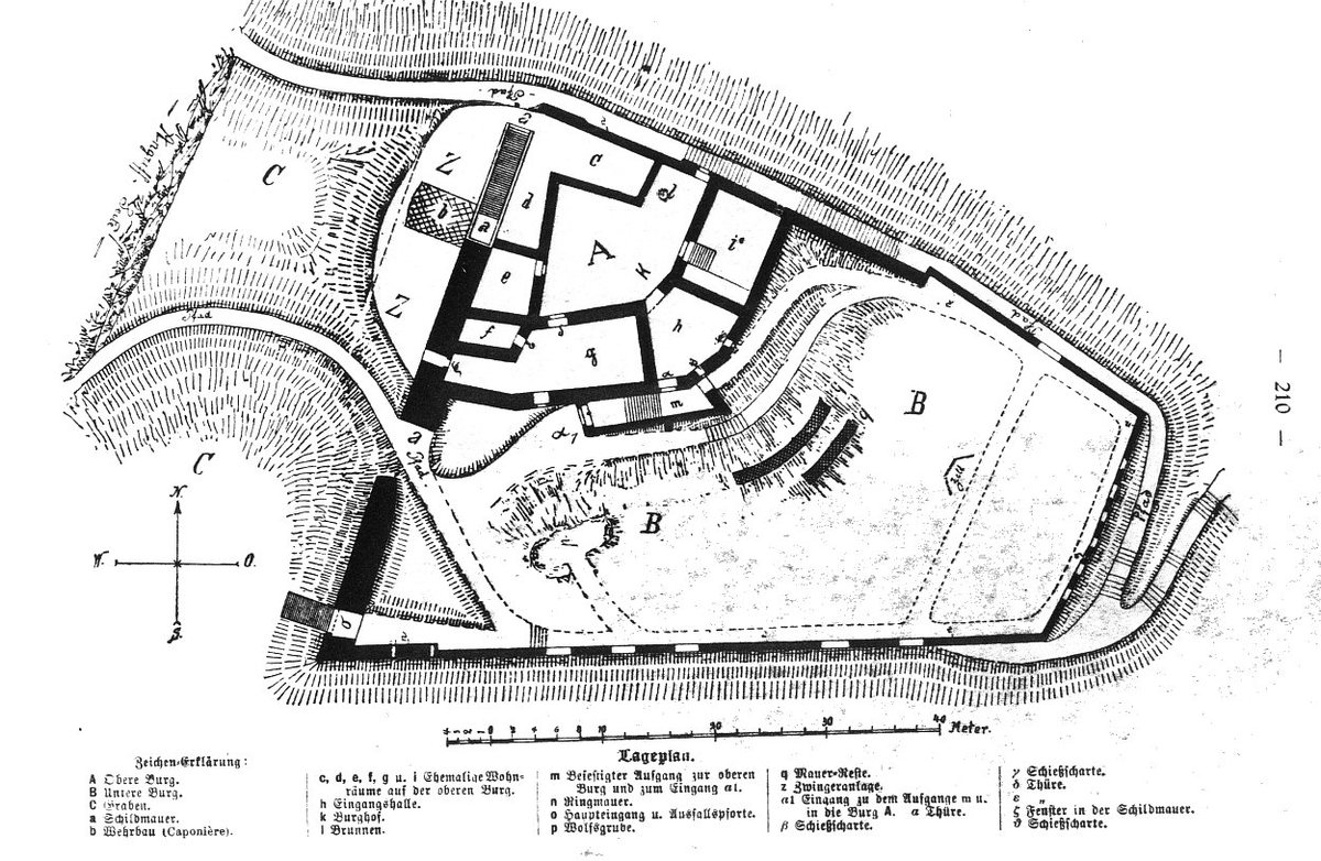 Grundriss der Anlage: Kernburg, Schildmauer, Zwinger und Unterburg.